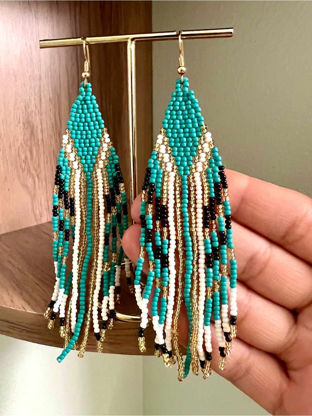 Gorgeous Turquoise and Gold Beaded Earrings